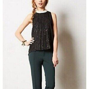 Sachin Babi x Anthropologie Black Lace NEW Bead Mock Neck Hi-Low Swing Blouse